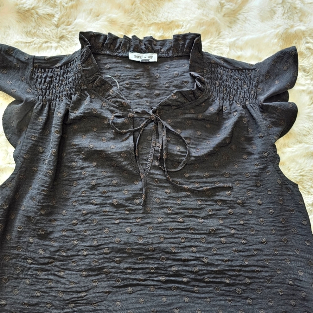 Floral & Ivy  Blouse size‎ Small Black with brown polka dots